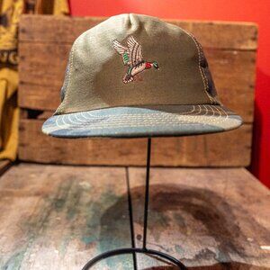 Vintage 80s Duck Hunting Camo Hat with Embroidered Mallard Patch - Made USA